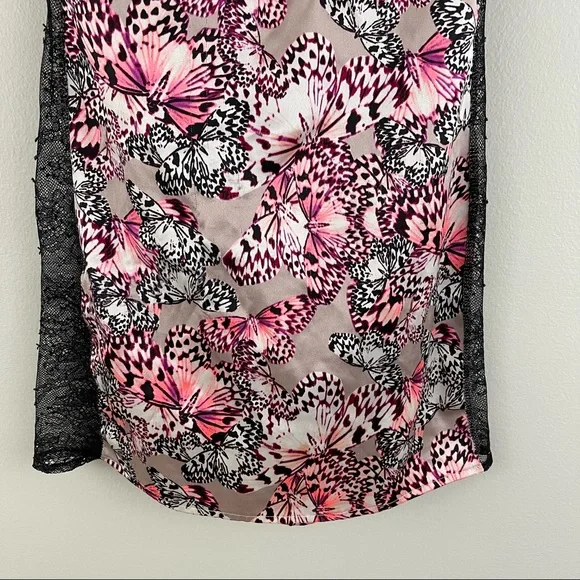 VICTORIA'S SECRET Pastel Light Pink Black Butterfly Lace Plunge Neck Teddy Slip - Picture 4 of 8
